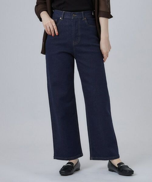 SHOO・LA・RUE / シューラルー デニムパンツ | 【ストレッチ/色落ちしにくいネイビー】脚がまっすぐきれいに見えるワイドストレートデニムパンツ | 詳細13