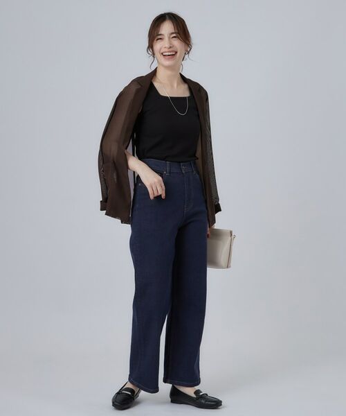 SHOO・LA・RUE / シューラルー デニムパンツ | 【ストレッチ/色落ちしにくいネイビー】脚がまっすぐきれいに見えるワイドストレートデニムパンツ | 詳細15