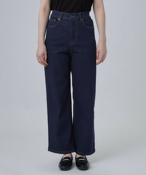SHOO・LA・RUE / シューラルー デニムパンツ | 【ストレッチ/色落ちしにくいネイビー】脚がまっすぐきれいに見えるワイドストレートデニムパンツ | 詳細17