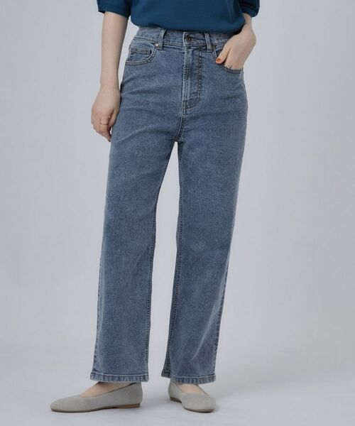 SHOO・LA・RUE / シューラルー デニムパンツ | 【ストレッチ/色落ちしにくいネイビー】脚がまっすぐきれいに見えるワイドストレートデニムパンツ | 詳細5