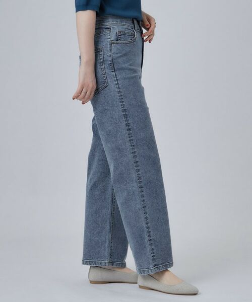 SHOO・LA・RUE / シューラルー デニムパンツ | 【ストレッチ/色落ちしにくいネイビー】脚がまっすぐきれいに見えるワイドストレートデニムパンツ | 詳細6