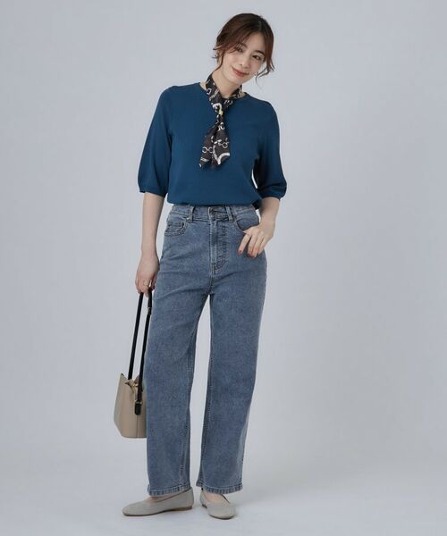 SHOO・LA・RUE / シューラルー デニムパンツ | 【ストレッチ/色落ちしにくいネイビー】脚がまっすぐきれいに見えるワイドストレートデニムパンツ | 詳細7