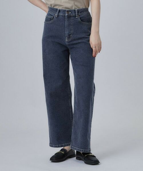 SHOO・LA・RUE / シューラルー デニムパンツ | 【ストレッチ/色落ちしにくいネイビー】脚がまっすぐきれいに見えるワイドストレートデニムパンツ | 詳細9