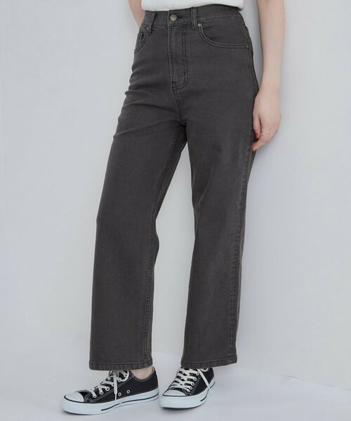 SHOO・LA・RUE / シューラルー デニムパンツ | 【ストレッチ/色落ちしにくいネイビー】脚がまっすぐきれいに見えるワイドストレートデニムパンツ(ブラック(019))
