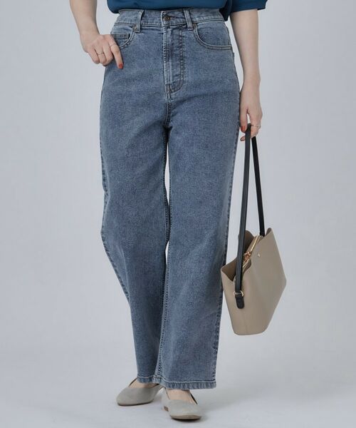 SHOO・LA・RUE / シューラルー デニムパンツ | 【ストレッチ/色落ちしにくいネイビー】脚がまっすぐきれいに見えるワイドストレートデニムパンツ(ブルー(092))