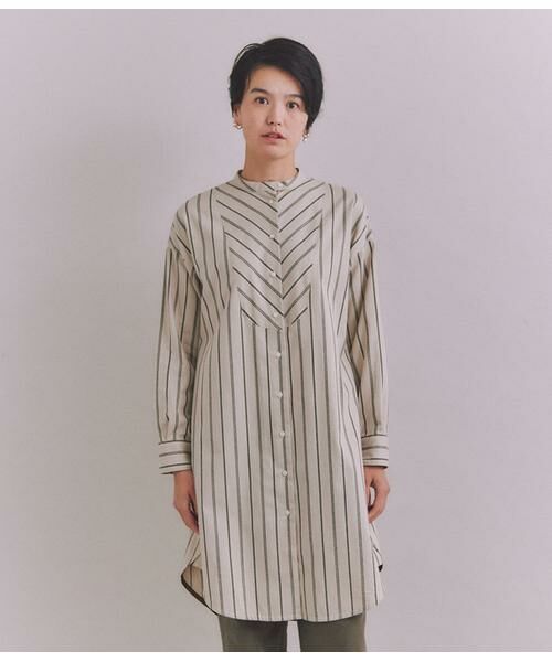 SIPULI / シプリ ミニ丈・ひざ丈ワンピース | Organic Cotton Stripe ブザムシャツワンピース | 詳細1