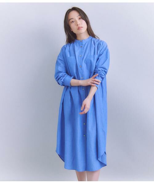 SIPULI/シプリ Slab Yarn Cotton Lawn ボリュームシャツドレス ブルー 2 SIPULI/シプリ Slab Yarn Cotton Lawn ボリュームシャツドレス ブルー 2