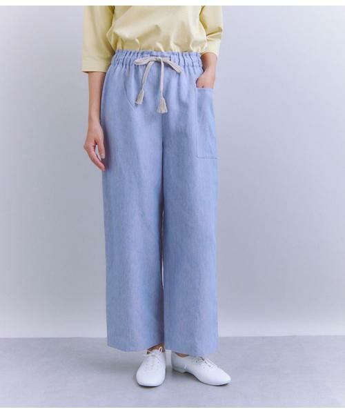 SIPULI/シプリ Linen Chambray ドロストサイドポケットパンツ ブルー 1 SIPULI/シプリ Linen Chambray ドロストサイドポケットパンツ ブルー 1