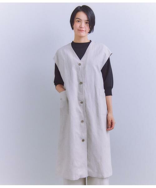 SIPULI/シプリ Linen Chambray ロングジレワンピース アイボリー 2 SIPULI/シプリ Linen Chambray ロングジレワンピース アイボリー 2