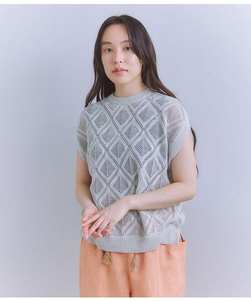 SIPULI/シプリ Linen Polyester Yarn レース編みノースリーブニット ライトグレー 3 SIPULI/シプリ Linen Polyester Yarn レース編みノースリーブニット ライトグレー 3