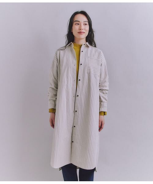 SIPULI / シプリ ミニ丈・ひざ丈ワンピース | Cotton Linen Double Stripe ポケットロングシャツドレス | 詳細1