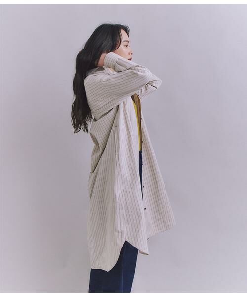 SIPULI / シプリ ミニ丈・ひざ丈ワンピース | Cotton Linen Double Stripe ポケットロングシャツドレス | 詳細2