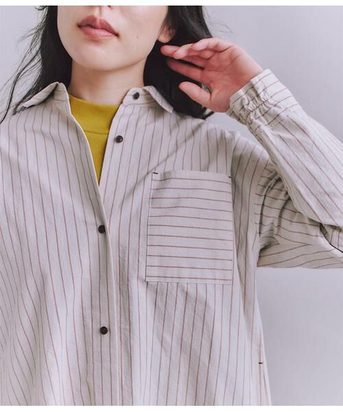 SIPULI / シプリ ミニ丈・ひざ丈ワンピース | Cotton Linen Double Stripe ポケットロングシャツドレス | 詳細4