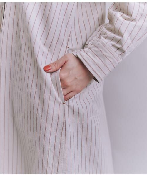 SIPULI / シプリ ミニ丈・ひざ丈ワンピース | Cotton Linen Double Stripe ポケットロングシャツドレス | 詳細5