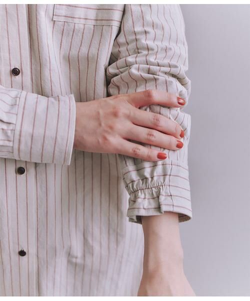 SIPULI / シプリ ミニ丈・ひざ丈ワンピース | Cotton Linen Double Stripe ポケットロングシャツドレス | 詳細6