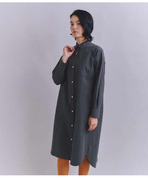 SIPULI / シプリ ミニ丈・ひざ丈ワンピース | Cotton Linen Pin Stripe ポケットロングシャツドレス | 詳細1