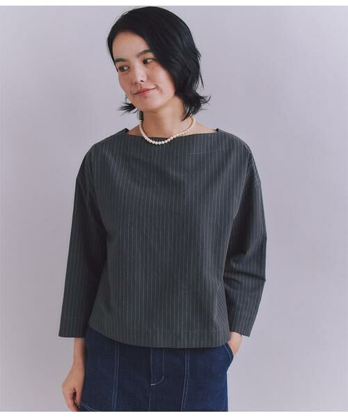 SIPULI/シプリ Cotton Linen Pin Stripe ガゼット付ブラウス ダークグレー 3 SIPULI/シプリ Cotton Linen Pin Stripe ガゼット付ブラウス ダークグレー 3