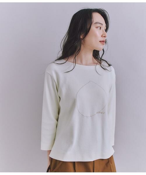 SIPULI/シプリ Crepe Double Face Knit SIPULI刺繍プルオーバー ホワイト 3 SIPULI/シプリ Crepe Double Face Knit SIPULI刺繍プルオーバー ホワイト 3