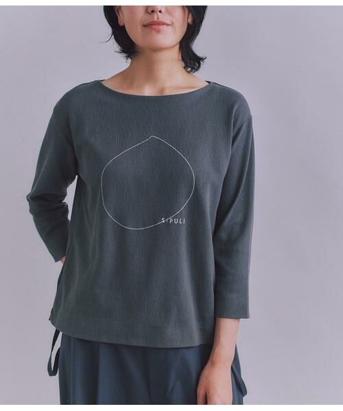 SIPULI/シプリ Crepe Double Face Knit SIPULI刺繍プルオーバー ダークグレー 2 SIPULI/シプリ Crepe Double Face Knit SIPULI刺繍プルオーバー ダークグレー 2
