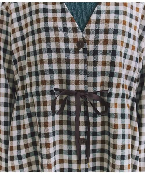 SIPULI / シプリ ミニ丈・ひざ丈ワンピース | Woolish Block Check リボンドロストドレス | 詳細6