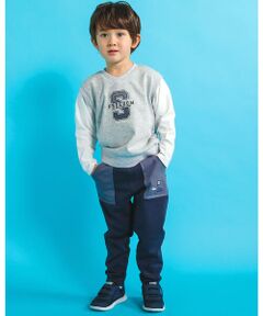 SLAP SLIP / スラップ スリップ セットアップ | ワッペン 付 ベスト レイヤード 風 長袖 Tシャツ + ポケット 配色 パンツ セット (80~130cm)