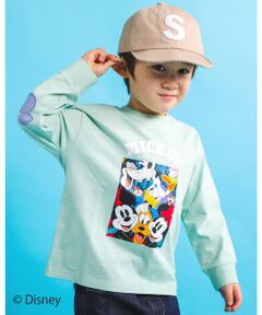 【 Disney 】 ミッキーマウス / ミニーマウス / シルエット 肘 配色 Tシャツ / ディズニー (80~130cm)