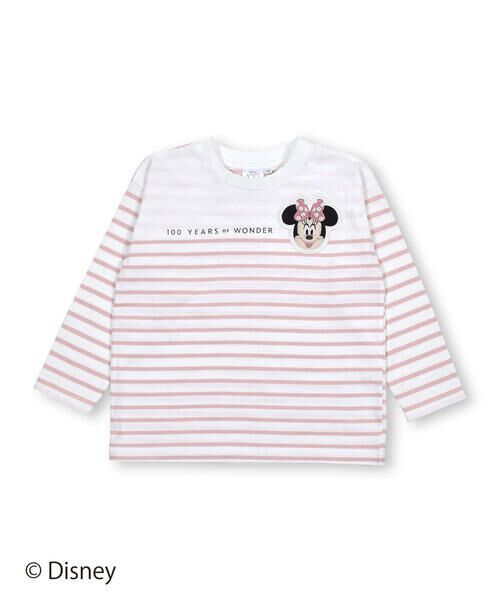 SLAP SLIP / スラップ スリップ Tシャツ | 【 Disney 】 ミッキーマウス / ミニーマウス / フェイス ワッペン 付 ボーダー 柄 Tシャツ / ディズニー (80~130cm) | 詳細13