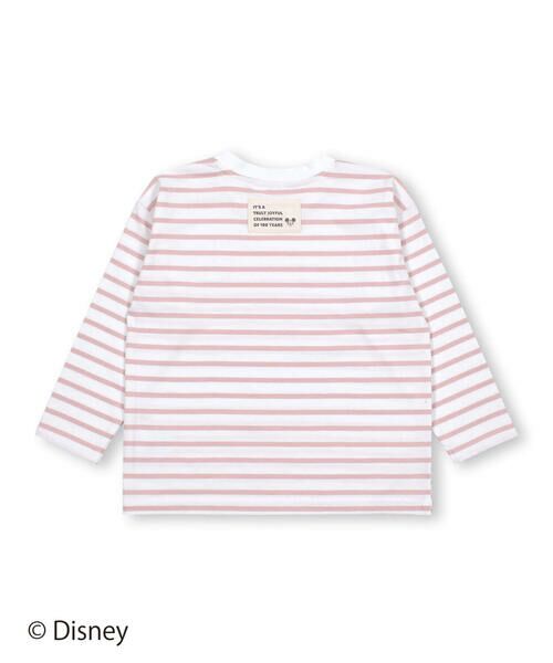 【 Disney 】 ミッキーマウス / ミニーマウス / フェイス ワッペン 付 ボーダー 柄 Tシャツ / ディズニー (80~130cm)