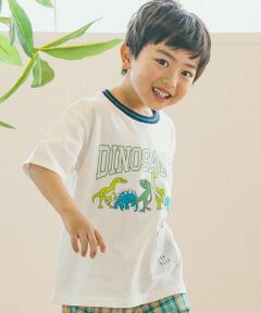 【お揃い】恐竜プリントカレッジラインTシャツ(80~130cm)