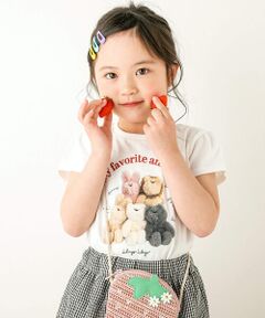 【防汚】ぬいぐるみ花女の子大好きアイテム写真プリント半袖Tシャツ(80~130cm)