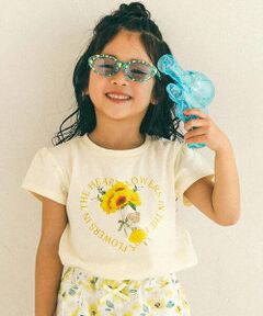 【防汚】ぬいぐるみ花女の子大好きアイテム写真プリント半袖Tシャツ(80~130cm)