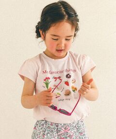 【防汚】ぬいぐるみ花女の子大好きアイテム写真プリント半袖Tシャツ(80~130cm)