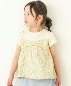 SLAP SLIP / スラップ スリップ Tシャツ | 【お揃い】花柄リボンドッキング半袖Tシャツ(80~130cm)