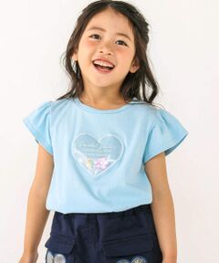 【接触冷感】ハートパッチ刺しゅうモチーフ入り半袖Tシャツ(80~130cm)