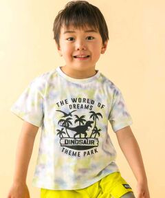 【お揃い】コットンタイダイ柄恐竜プリント半袖Tシャツ(80~130cm)