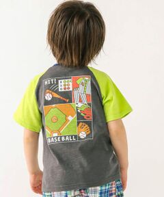 【接触冷感】コットンいろいろポケットスポーツプリント半袖ラグランTシャツ(80~130cm)