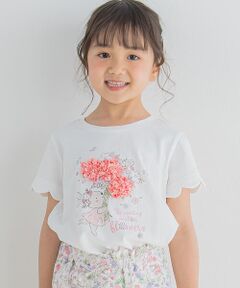 アニマルウサギ袖スカラップお花シフォン半袖Tシャツ(80~130cm)