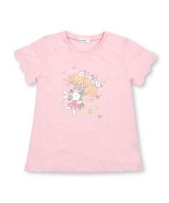 アニマルウサギ袖スカラップお花シフォン半袖Tシャツ(80~130cm)