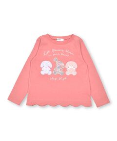 アニマルウサギパッチ刺しゅうプリント裾スカラップ長袖Tシャツ(80~130cm)