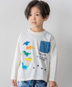 ブロック恐竜ポケット付長袖Tシャツ(80~130cm)