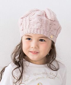 ウサミミネコミミケーブル編みニットベレー帽(48~55cm)