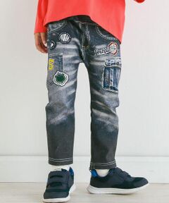 SLAP SLIP / スラップ スリップ チノ・ワークパンツ | ハート柄ワッペンパッチワークデニム風プリントミラノリブパンツ(80~110cm)