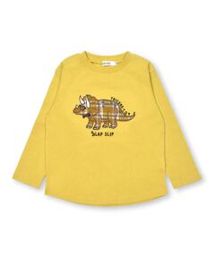 チェック柄恐竜パッチ刺しゅう長袖Tシャツ(80~130cm)