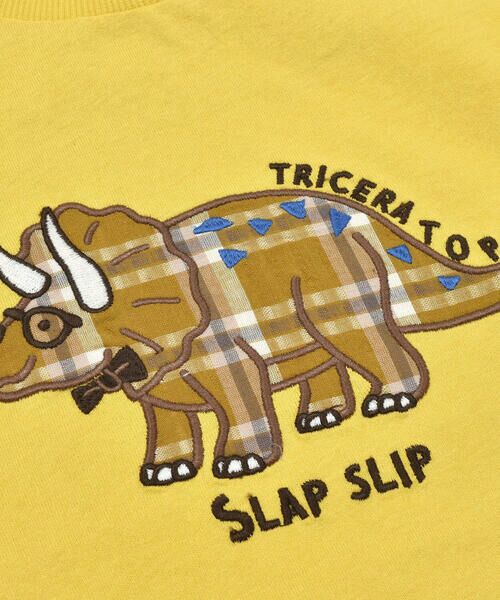 SLAP SLIP / スラップ スリップ Tシャツ | チェック柄恐竜パッチ刺しゅう長袖Tシャツ(80~130cm) | 詳細6