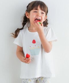 キラキラグリッタープリント・ひらひら肩フリル半袖Tシャツ(80~130cm)