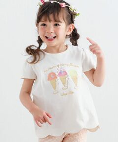 シャカシャカキラキラアイスクリームモチーフスカラップ裾半袖Tシャツ(80~130cm)