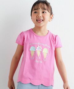 シャカシャカキラキラアイスクリームモチーフスカラップ裾半袖Tシャツ(80~130cm)