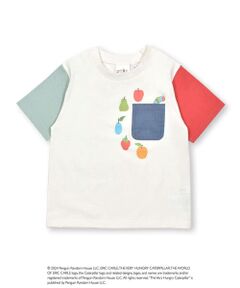 【絵本コラボ-はらぺこあおむし-】袖配色ボーダー柄ポケット付イラストプリント半袖Tシャツ(80~120cm)