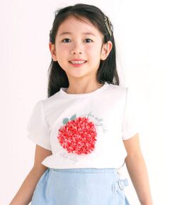 イチゴチェリーフワフワモチーフキラキラシフォン袖Tシャツ(80~140cm)