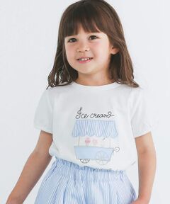 プリントパッチ刺しゅうモチーフ半袖Tシャツ(80~140cm)